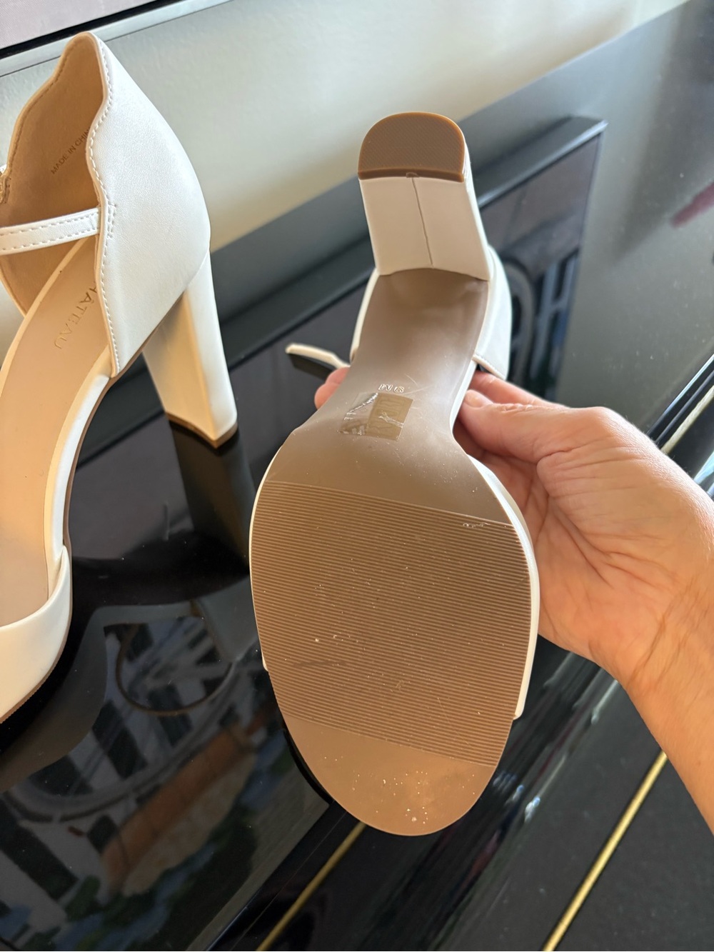 White Open-Toe Ankle-Strap Block Heels - Picture 4 of 4